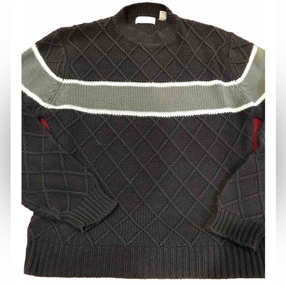 Y2K Gray Cable Knit white chest stripes SWEATER TROY LEE men XL Acrylic Vintage - Picture 2 of 13
